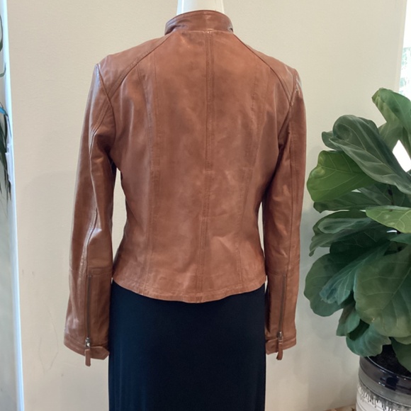 NEW BLACK RIVET CAMEL BROWN BIKER LEATHER JACKET SIZE S - Picture 9 of 16